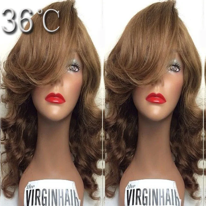 

dark blonde human hair wig 150% density virgin hair blonde full lace wig body wave with bangs lace front #8 peruvian hair wigs