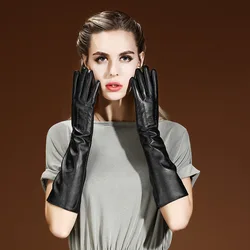 Real Leather Gloves Female 50cm Long Touchscreen Sheepskin Plus Velvet Thicken Warm Arm Sleeve Woman's Gloves Black CK04 Real Leather Gloves Female 50cm Long Touchscreen Sheepskin Plus Velvet Thicken Warm Arm Sleeve Woman's Gloves Black CK04