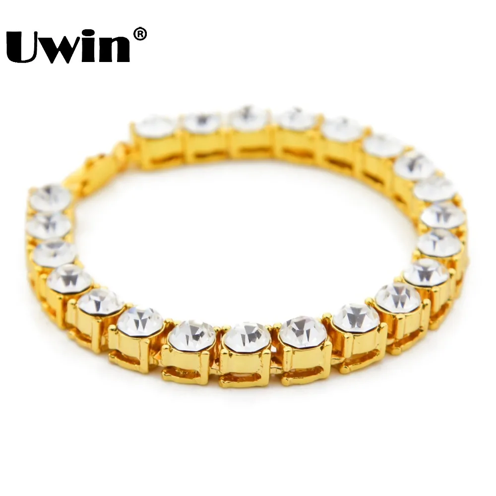 Uwin الرجال الهيب هوب مثلج خارج سوار مشرقة 1 صف 8 ملليمتر جولة قطع AAA تشيكوسلوفاكيا مكعب زركونيا أساور التنس الرجال بلينغ بلينغ الإسورة