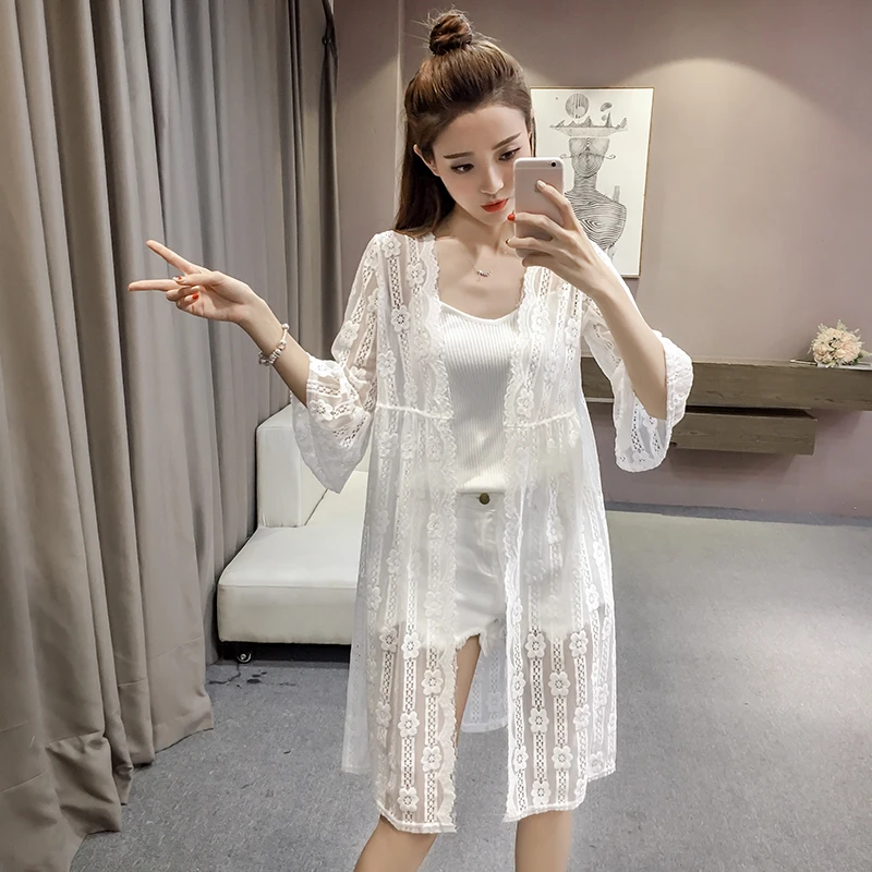 

MLXSLKY Summer long cardigan thin shawl coat lace air conditioning shirt loose chiffon sunscreen clothing womens thin cardigan
