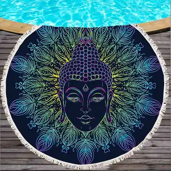

Bohemian Geometric Pattern Round Beach Towel Indian Ethnic Microfiber Tassel Living Room Wall Hung Tapestry Plush Yoga Mats