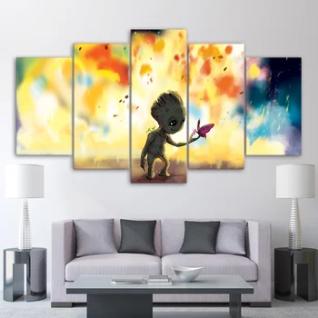 

5 Painting For Living Room Wall Art Baby Groot Painting Guardians Of The Galaxy Oil Painting Home Decor Kid Room Decoration