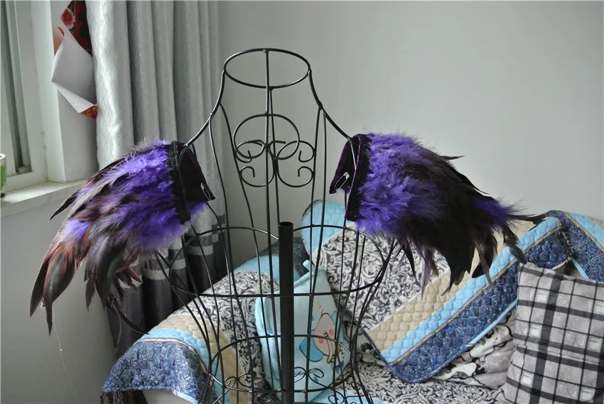 Handmade black feather epaulette pads Carnival feather shoulder