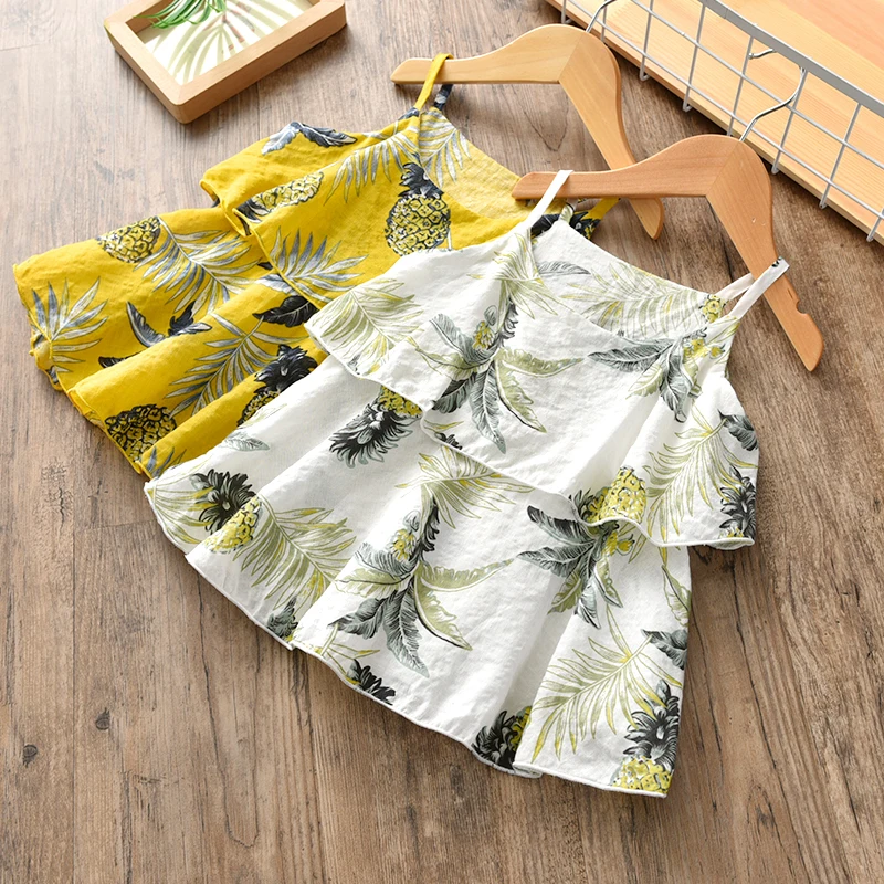 Baby Girl Clothes Strap Pineapple Print Dress Sling Pure Cotton Dress
