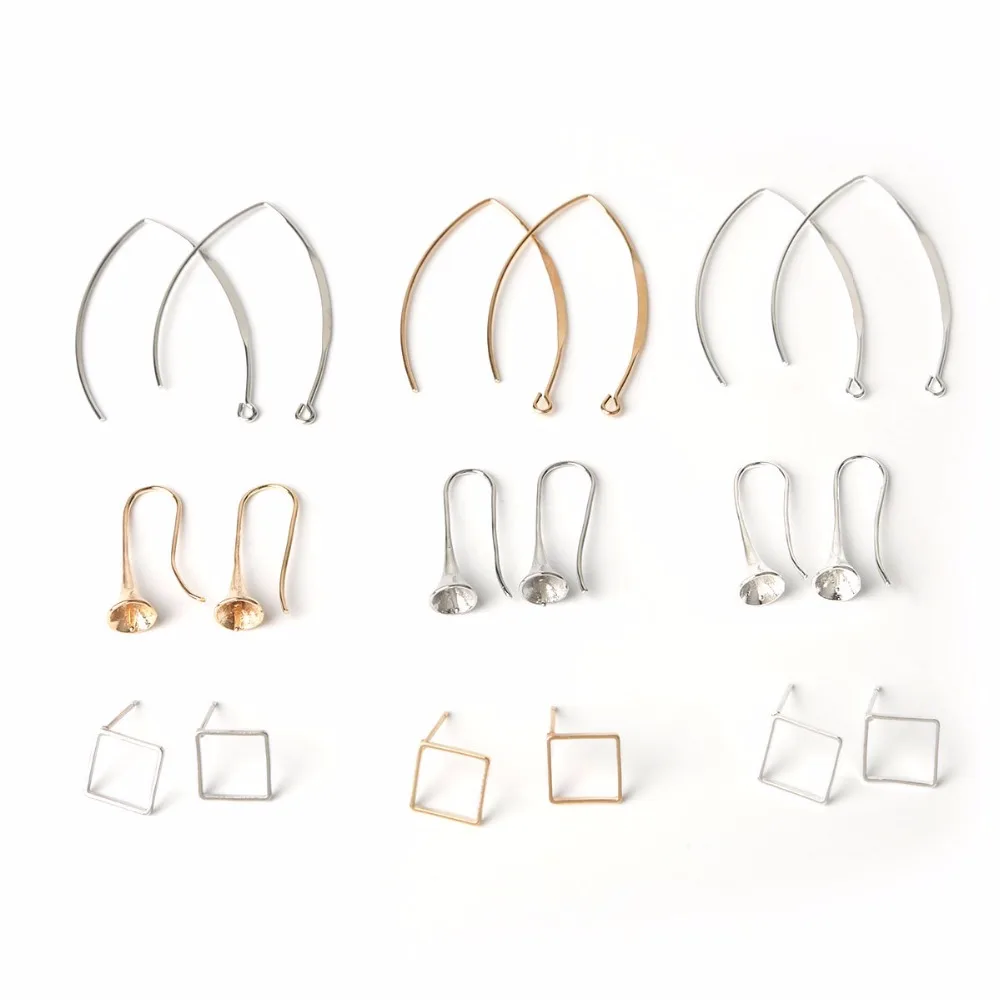 

20pcs Copper Electroplating Ear Stud Ear Hook Gold/Silver/Rhodium Color Stud Earring Findings, For DIY Earring Jewelry Making