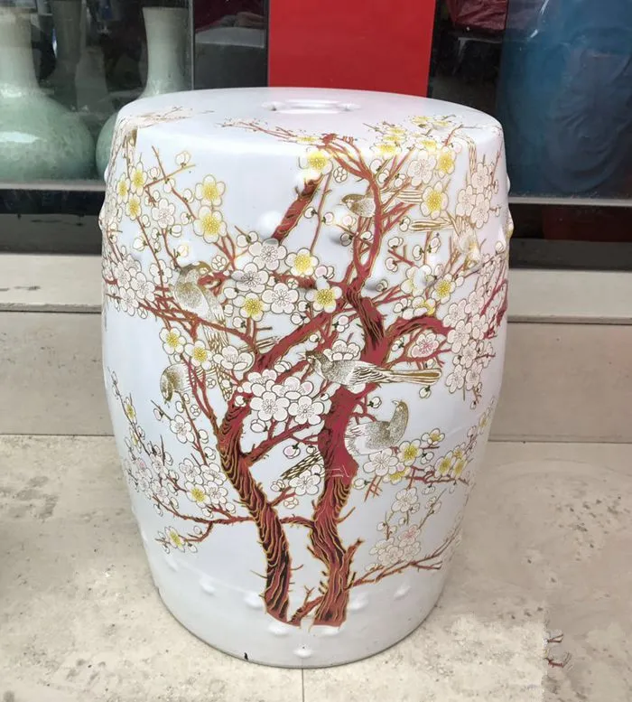 Plum blossom Garden porcelain stool Jingdezhen drum toilet shower stool bathroom stool for dressing table chinese ceramic stool (1)