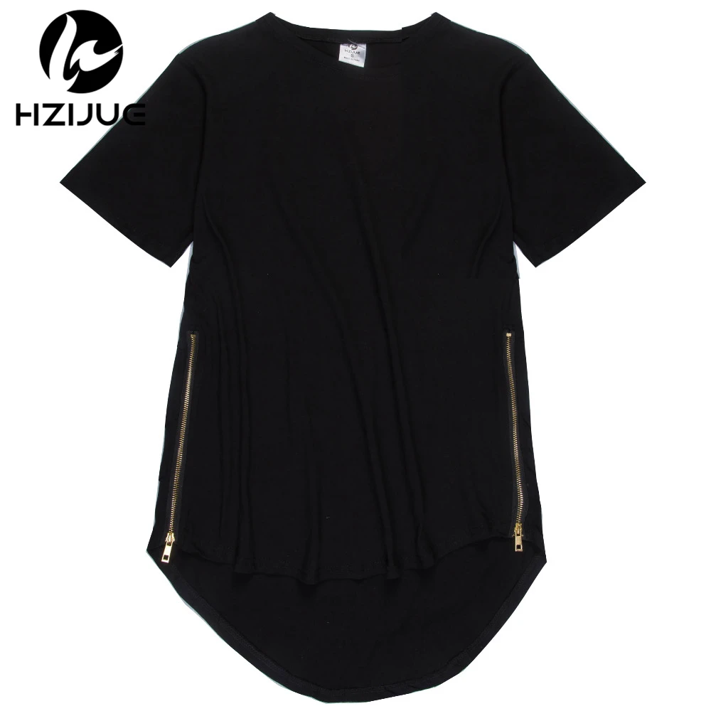 HZIJUE Side Zipper Extended Man Mens Hip Hop Hiphop Swag Long Casual T Shirt Top Tees Justin Bieber Style Clothe Clothing KANYE