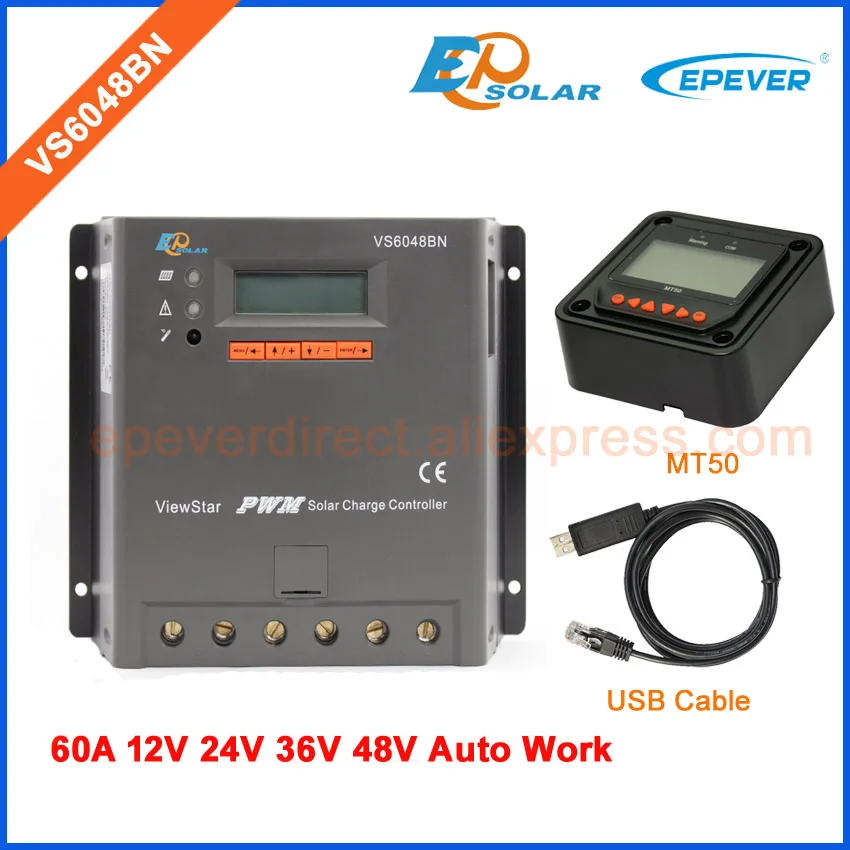 

48v/60A PWM solar voltage controller ViewStar series EPEVER 60AMP VS6048BN with USB cable and MT50 meter free shipping