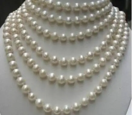 

Free Shipping>>new hot REAL PEARL BEAUTIFUL!LONG 100 INCHES 8-9MM WHITE NATURAL PEARL NECKLACE AA