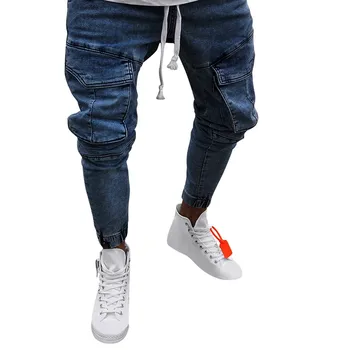 

2019 new arrival Elastic Waist Men Stretch Jeans super Large Trousers Cargo Pants Pockets Slim Fit Long Jeans Pant Trousers 5.13