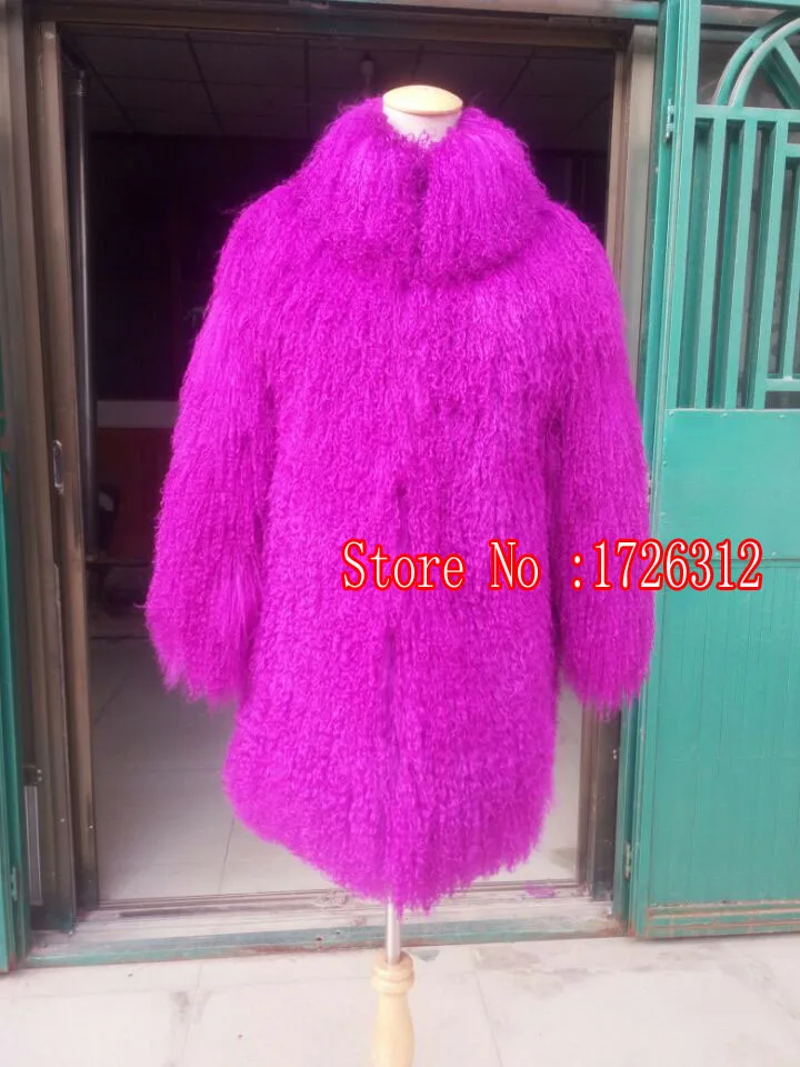 Женская натуральная монгольская овечья Шуба с воротником пляжная шерстяная куртка женская может быть настроена размер и цвет Верхняя одежда - Цвет: Purple red  75cm