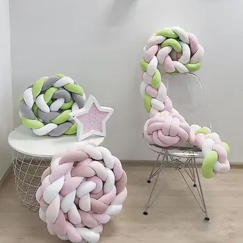 

200CM Newborn Baby Bumper Bed Crib Protector Knot Weaving Bedding Accessories Toddler Pillow Cushion Kids Infant Room Decor ZT09
