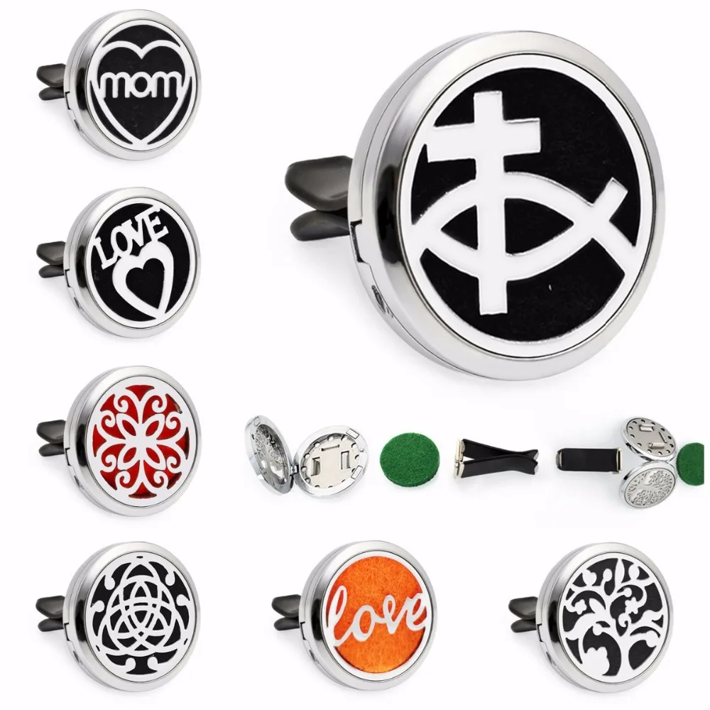 

30mm Magnetic Cross And Fish Car Diffuser Locket Removable Vent Clip Essential Oil Aromatherapy Perfume Locket 10pcs Pads Random