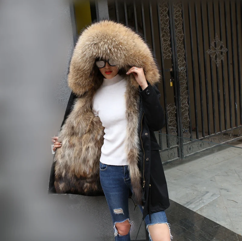 

Brand Winter Jacket Women 2018 Long Real Fox Fur Coat Female Warm Fur Jackets Natural Raccoon Fur Collar Real Fur Lined Parka