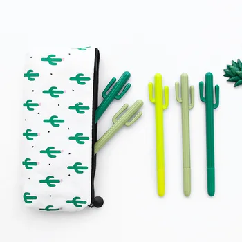 

3pcs Cactus Pen and Pencil Bag Set Ballpoint 0.5mm Black Color Gel Ink Roller Ball Pens for Writing School Student A6296