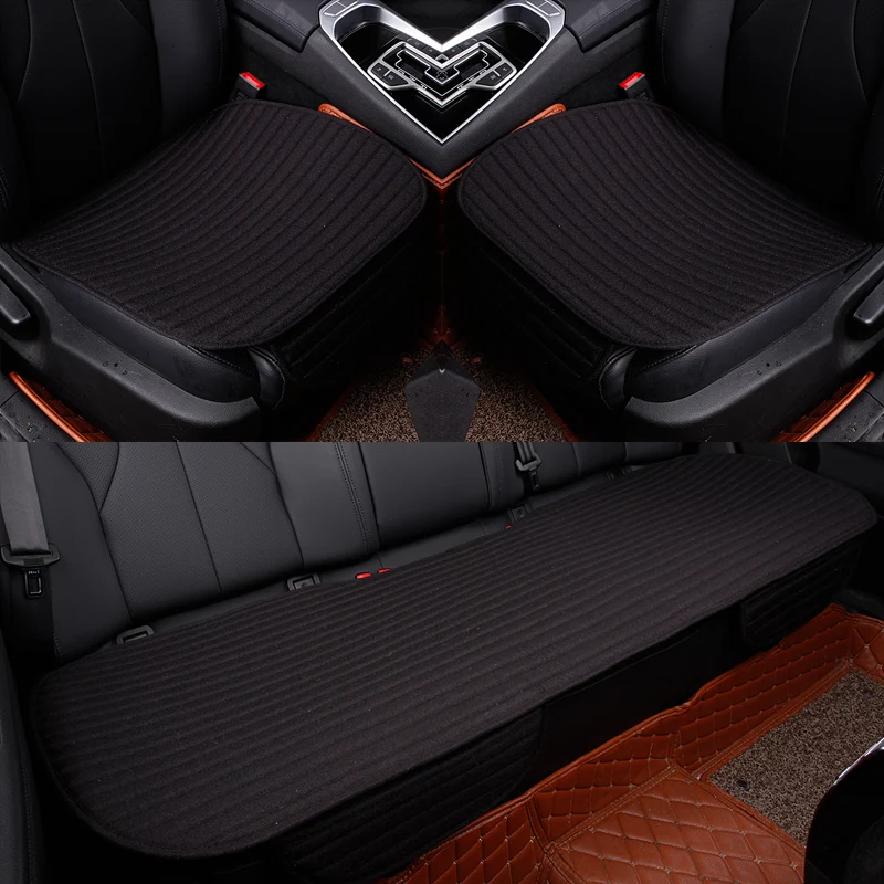 

3Pcs/Set Flax Car Seat Cover Pad for most cars Universal Front Back Auto Seat Covers Black Automobiles Seat Cushion