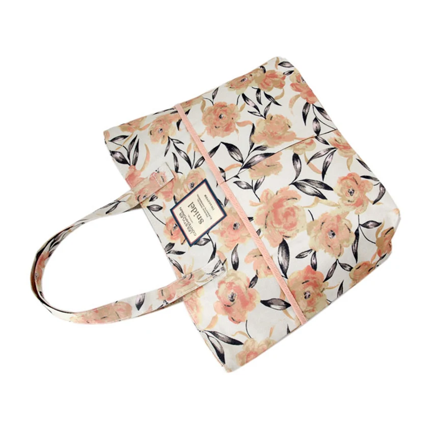 Пляжная сумка с цветочным принтом для женщин, Холщовая Сумка для покупок, большая вместительность, женские сумки для перевозки