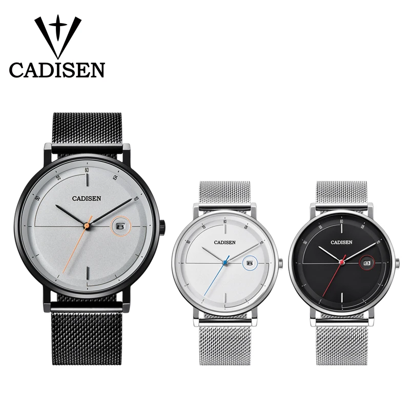 CADISEN, модные мужские часы, Топ бренд, Роскошные Кварцевые часы для мужчин, тонкая сетка, сталь, дата, водонепроницаемые, спортивные часы, Relogio Masculino