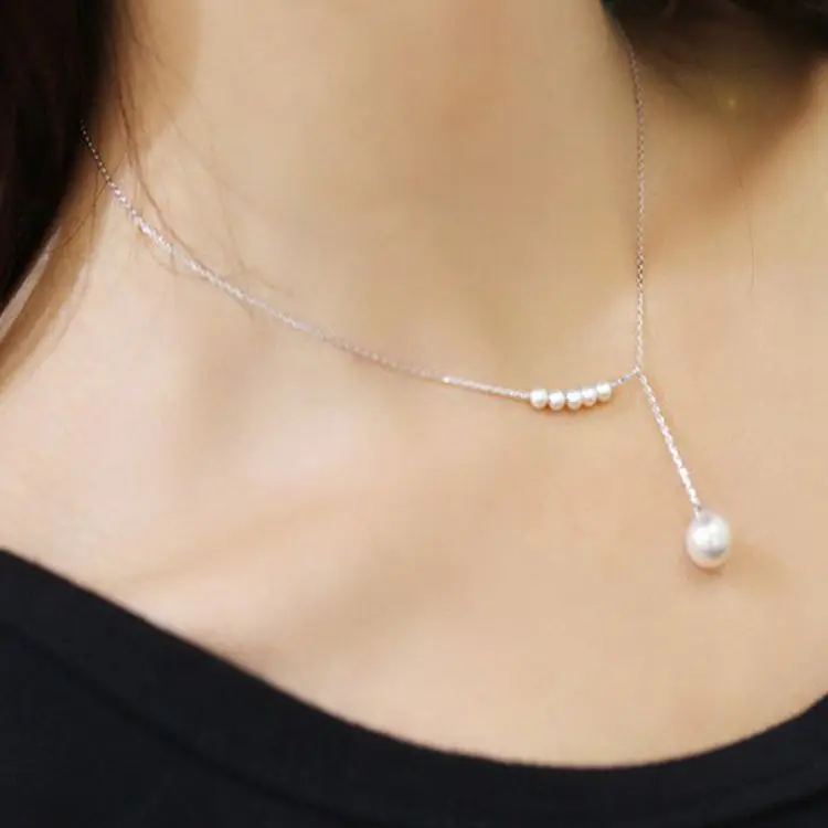 

Hot Sale Sweet Simple White Simulated Pearl Round Pendant Statement Silver Gold Color Choker Necklace for Women Girls Jewelry