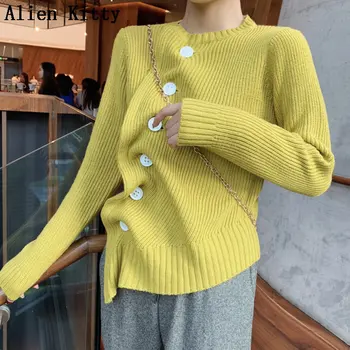 

Alien Kitty Female Vintage Cardigans Lazy Style Hong Kong Style Buttons Warm Sweet Fresh 2019 Fashion Elegant Sweater 2 Colors