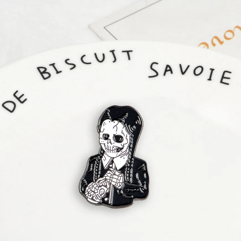 

Punk Family pin The Addams Inspired Wednesday Addams Enamel Pin We wear black skeleton pins Punk pin Goth jewelry