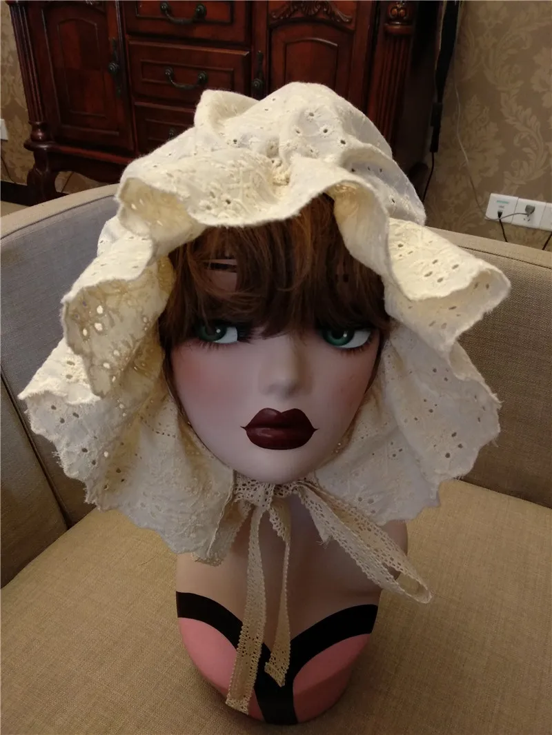 

Freeship beige pumpkin ruffled lolita medieval cosplay vintage hat