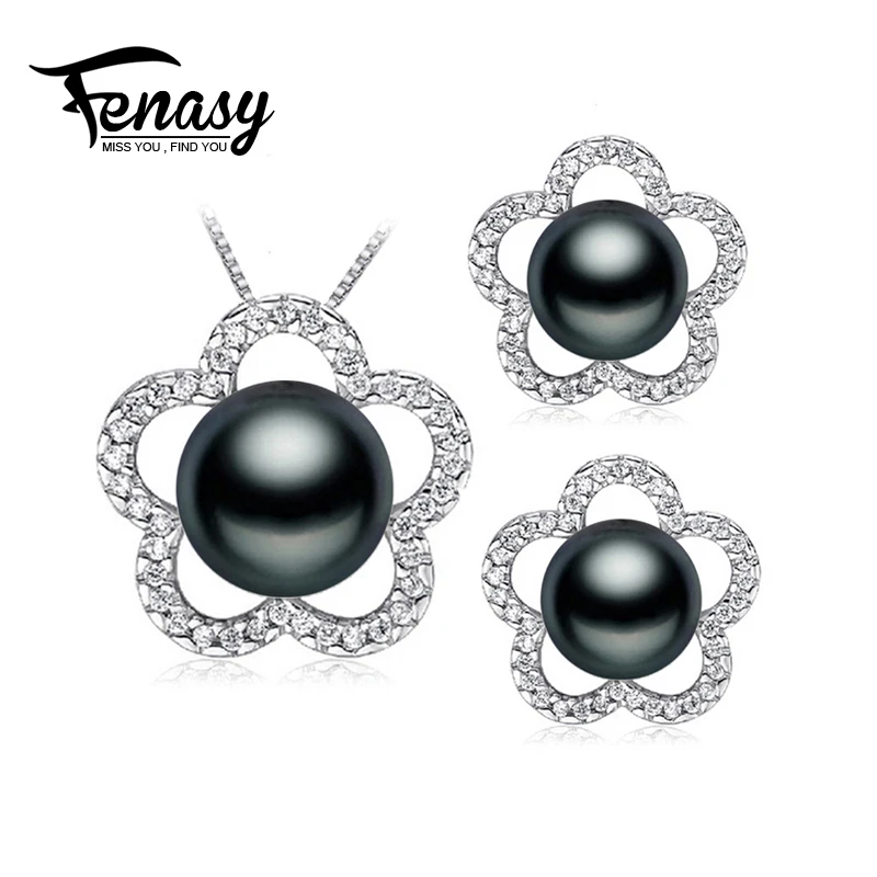 

FENASY natural freshwater Pearl Jewelry sets pearl necklace for Women Pearl Necklace/big flower stud earrings wedding jewelry