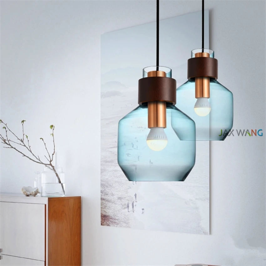 

Modern Nordic Creative pendant lights living room bar coffee shop pendant lamp single head blue glass hanging light fixtures