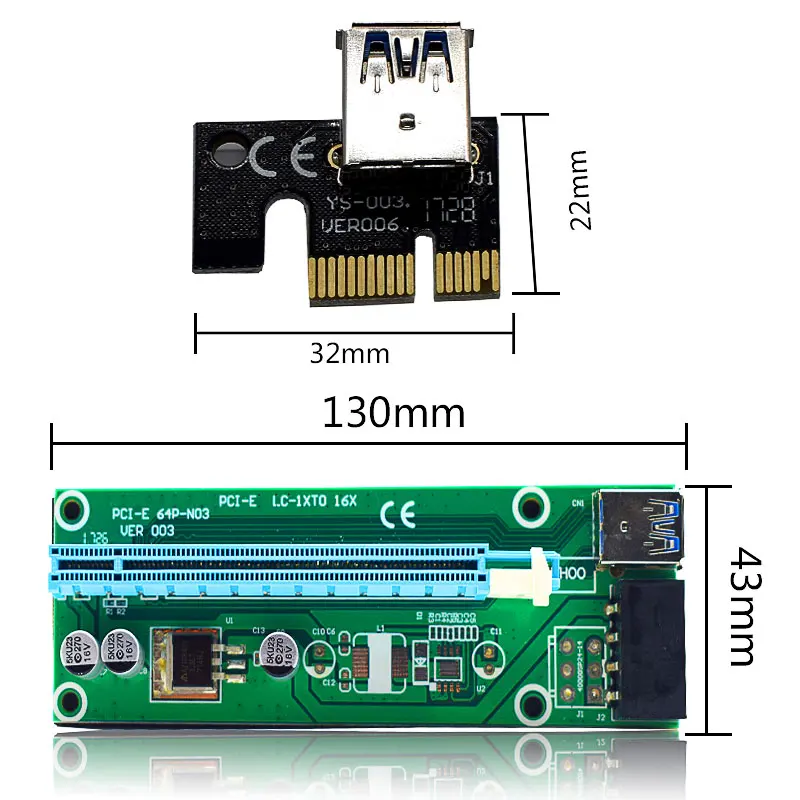 WEYES 0.6M PCI-E 1X to 16X Riser Card Extender PCI Express Extension Cable + USB 3.0 Data Cable / 15Pin SATA to 4Pin Power Cord