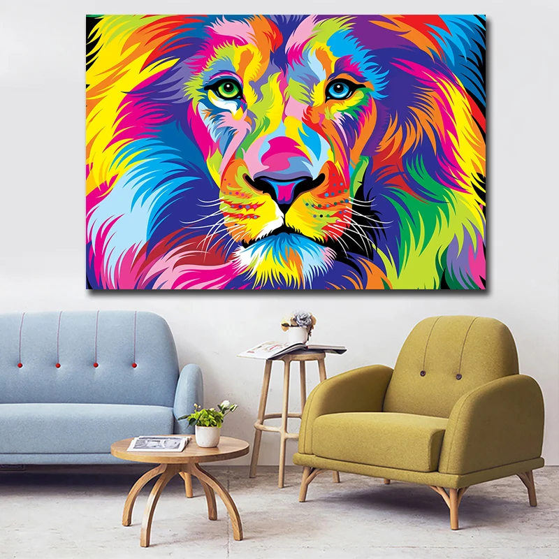 Large Size Abstract Colorful HD Print Canvas Lion Animal Oil Paintings Modern Wall Art Posters For Living Room Home Decor