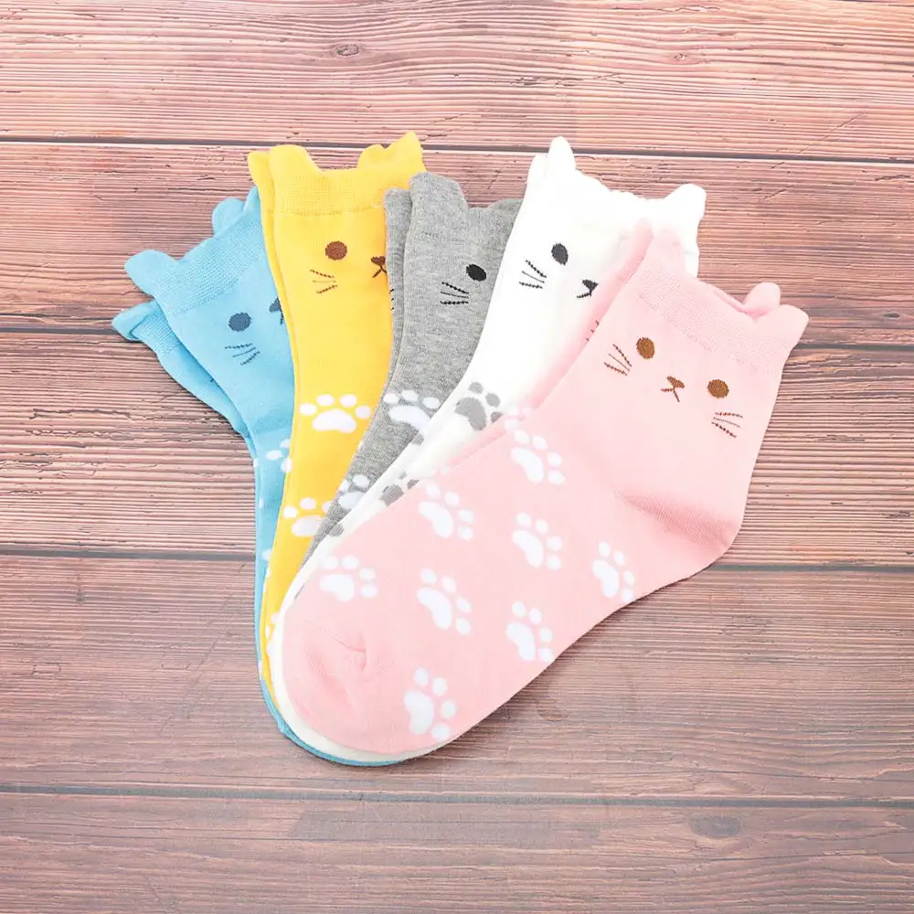 

Women Casual Soft Funny Socks Cute Animal Cotton Socks Female Kawaii Cat Printed Summer Short Sock Slippers