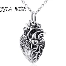 Vintage Punk True Anatomical Cardiac Real Heart Pendant Necklace 100% Sterling Silver Statement Necklaces For Women Jewelry