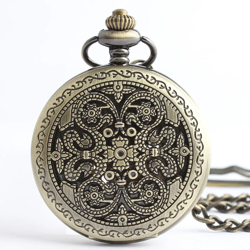 Retro palace carved hollow mechanical pocket watch Roman bronze mechanical pocket watch men and ladies watches