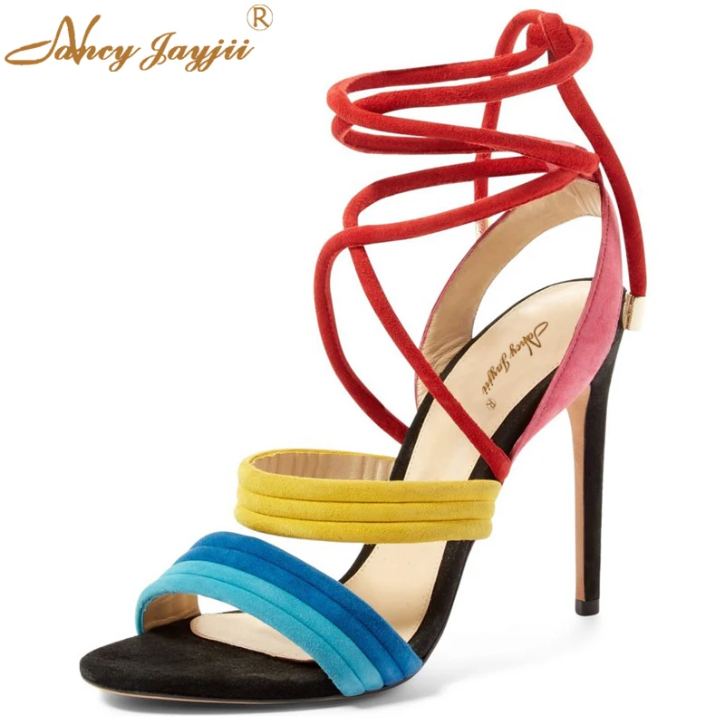 Nancyjayjii Rainbow Colored Shoes Women Summer Open Toe 12cm Fashion