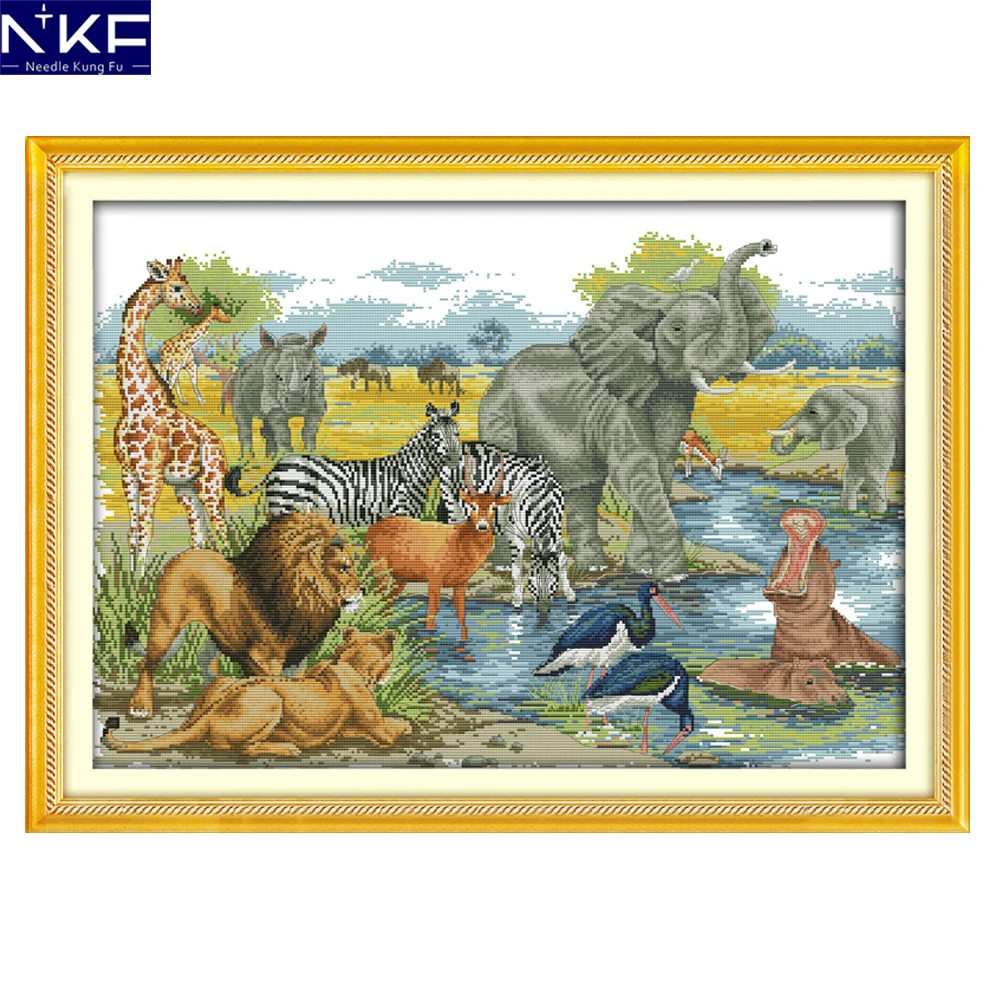 

NKF Animal World Cross Stitch Pattern Handmade Craft Painting Needlework Embroidery Kit Counted Cross Stitch Kits for Home Decor