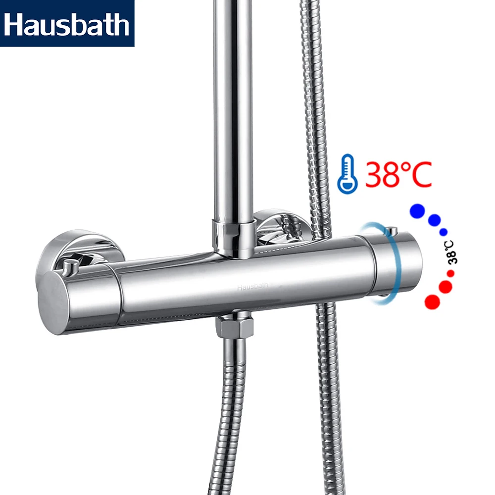 Hausbath Square Chrome Thermostatic Shower Mixer Modern Thermostatic Bar Shower Mixer Valve Anti Scald Tap 