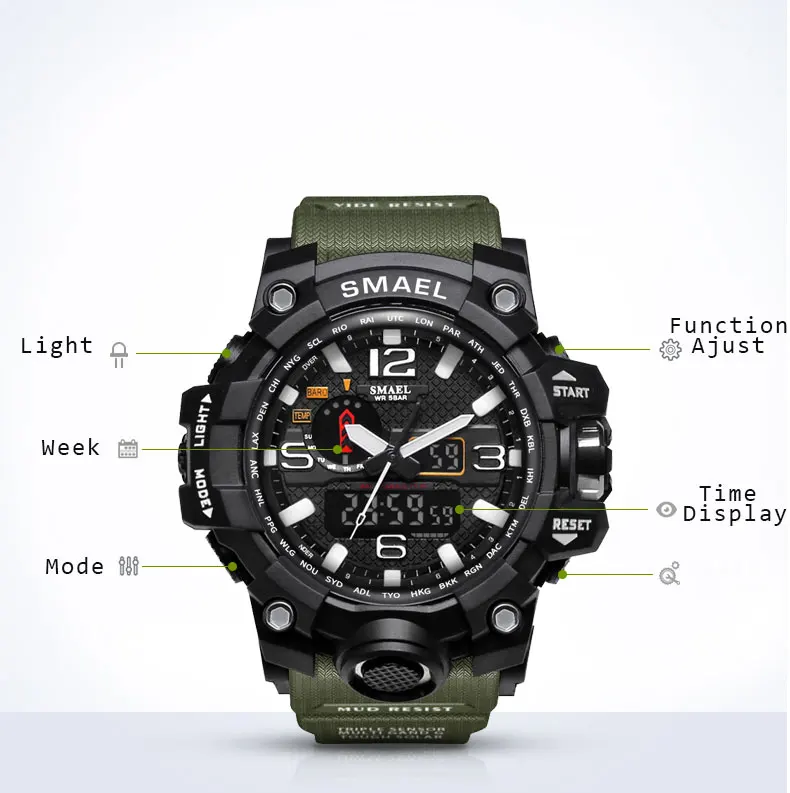 Relógio masculino militar de 50m, relógio de