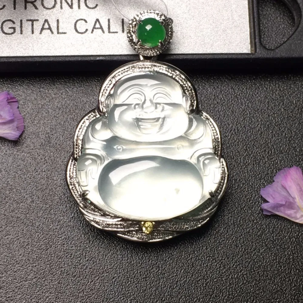

429 Fine Jewelry Real Pure 18 K White Gold Jewelry Natural Burmes Jade Gemstones Jadite Pendant Necklace Pendants Necklaces