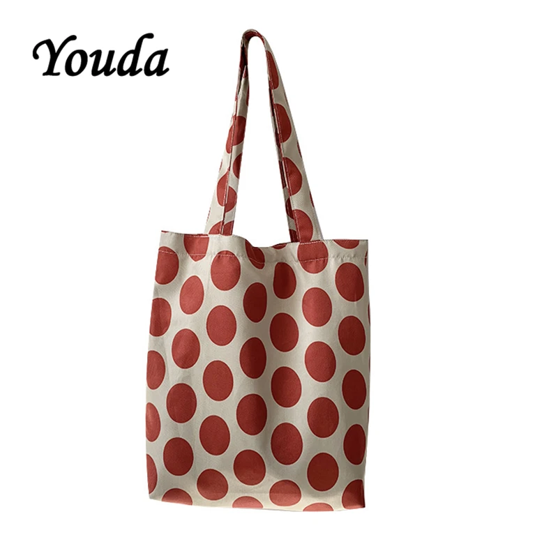 

Youda Korean Wave Point Slanting Canvas Bags Ladies Fashion Shopping Handbags Literary Style Dot Point Shoulder Bag Classic Tote
