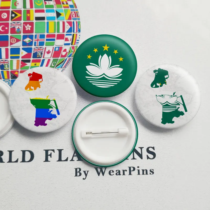 

Macao Flag Map Tin Button Pins LGBT Gay Rainbow Pride Tin Button Badges