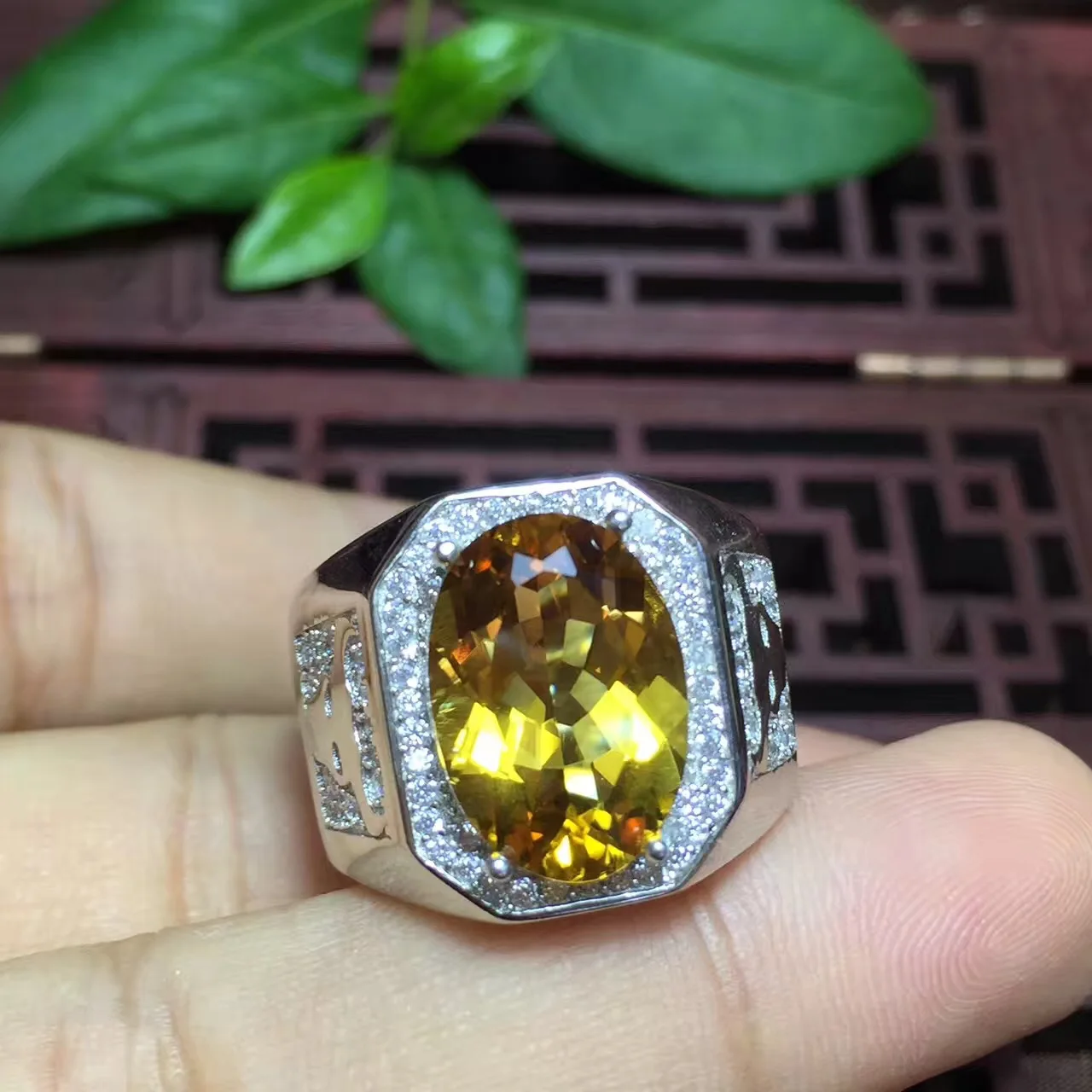 Touro amarelo brilhante natural citrino gem anel