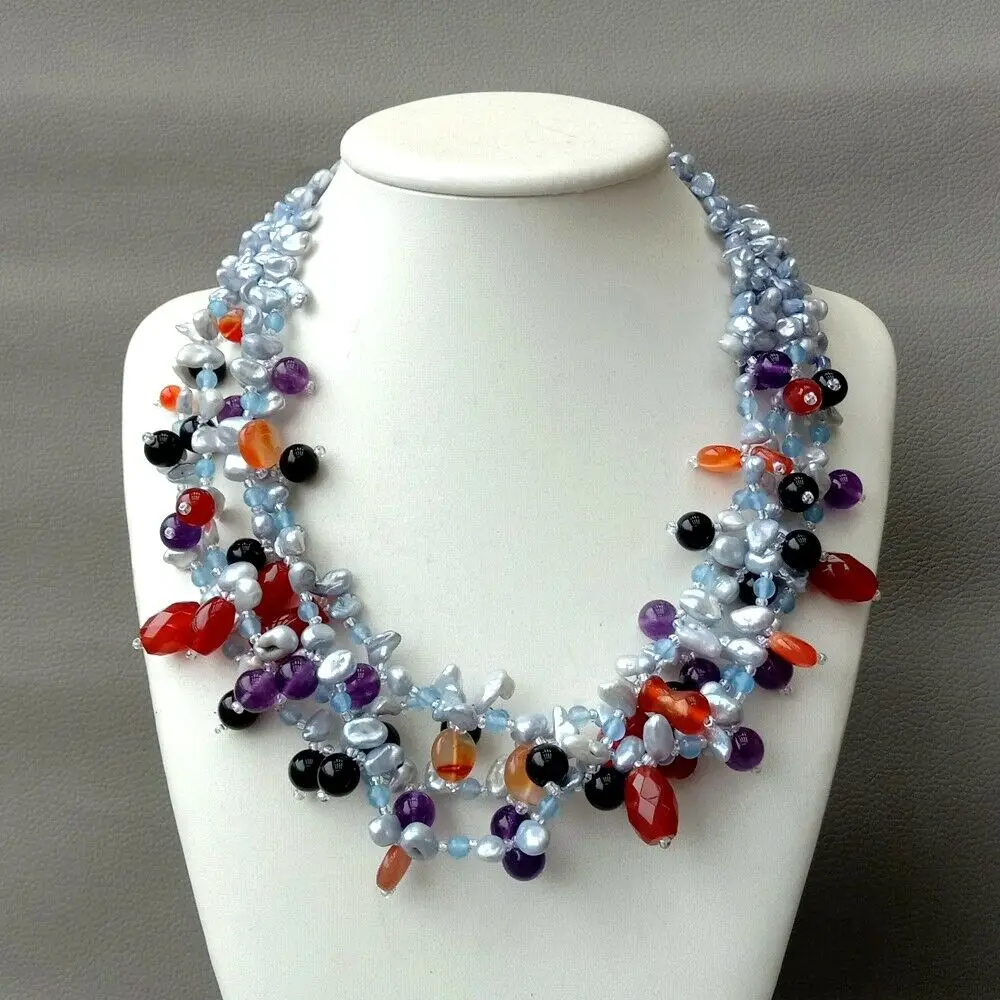 

19" 4 Strands Cultured Lavender Keshi Pearl Necklace