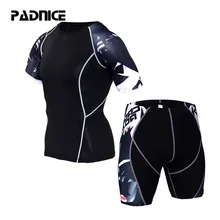 Мужской спортивный костюм плотная одежда с коротким рукавом спортивная мужская футболка для фитнеса Быстросохнущий супер эластичный костюм