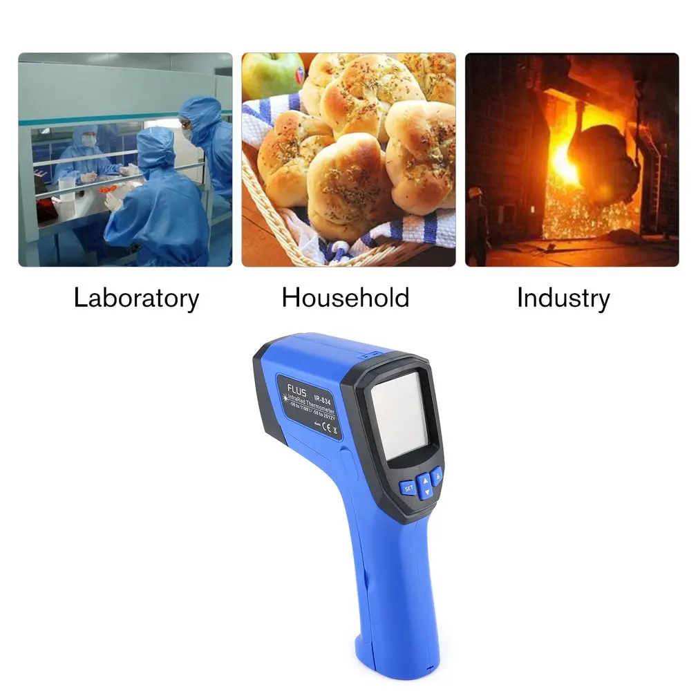 

FLUS IR-834 Non-Contact Laser Digital Thermometer Infrared Thermometer Surface Temperature Thermometer Device Pyrometer