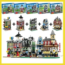 1320 Pcs 5 in 1 Model building kit compatible with lego city mini Creators Cafe Corner Creators town hall Creator Fire Brigade