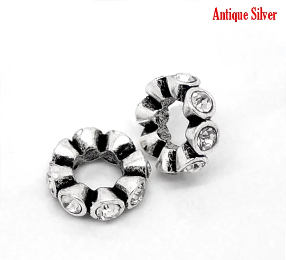 

DoreenBeads antique silver Clear Rhinestone Spacer Beads Fit European Charm 12mm(1/2"),20PCs, new