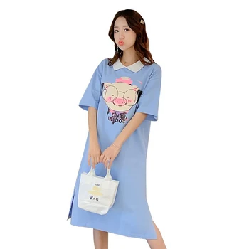 

2019 new pig print short-sleeved t-shirt on both sides wearing pregnant women dress Korean fashion summer pregnancy skirt