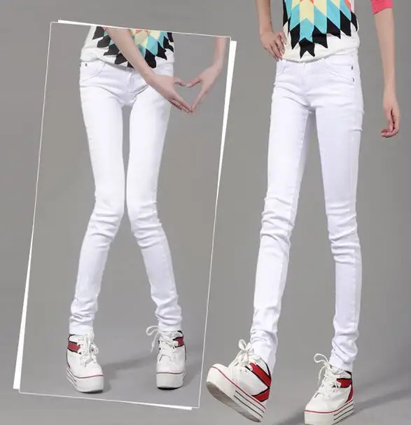 Новые весенние и осенние стильные джинсовые брюки ярких цветов женские Стрейчевые узкие джинсовые брюки-карандаш T858