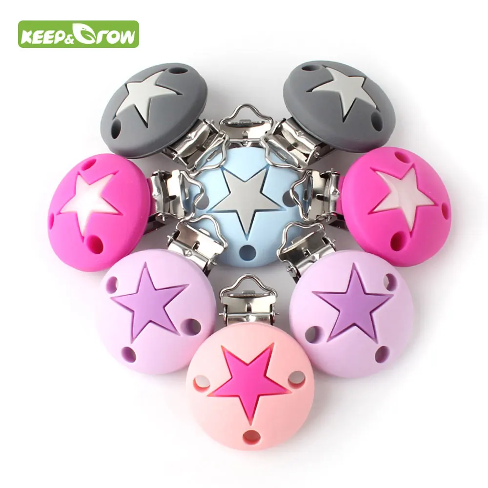 Круглый Силиконовый Держатель прорезыватель KEEP & GROW Stars с цепочкой клипсой для