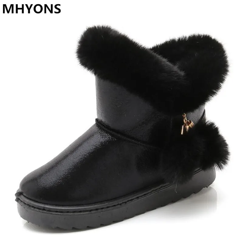 Зимние детские ботинки; обувь из искусственной кожи с блестками; плюшевые зимние ботинки для маленьких девочек; Теплая обувь; обувь для малышей; уличные зимние ботинки - Цвет: Черный